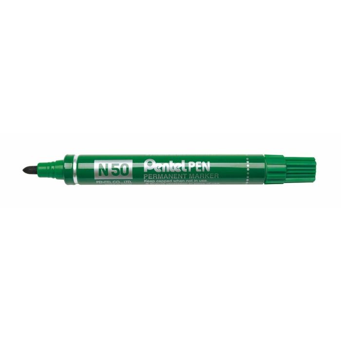 Pentel Pen N50-Be Marcador Permanente Cuerpo Aluminio Verde Y Punta Media Conica -12U-