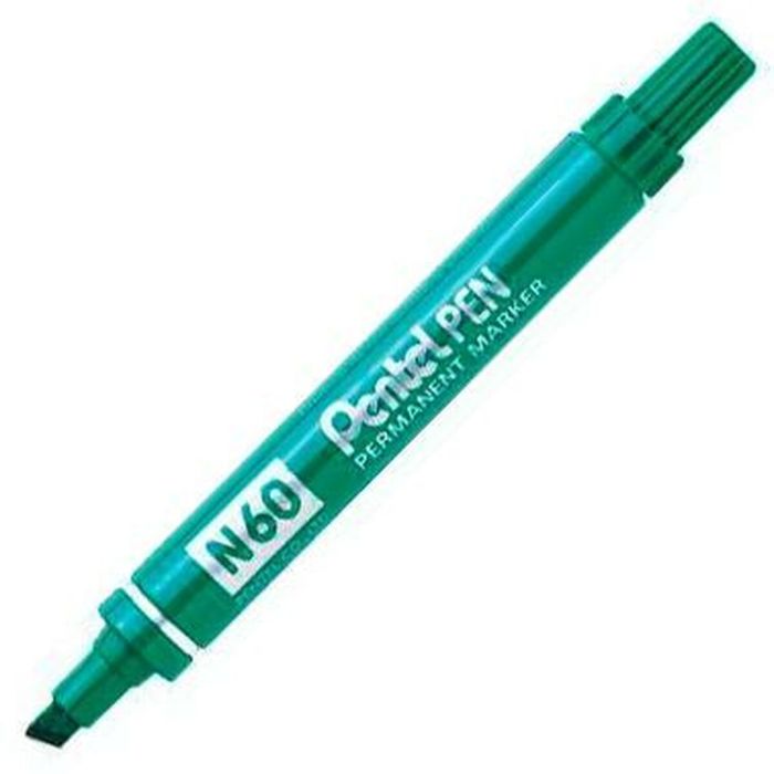 Pentel Pen N60 Marcador Permanente Aluminio Punta Biselada Verde -12U-