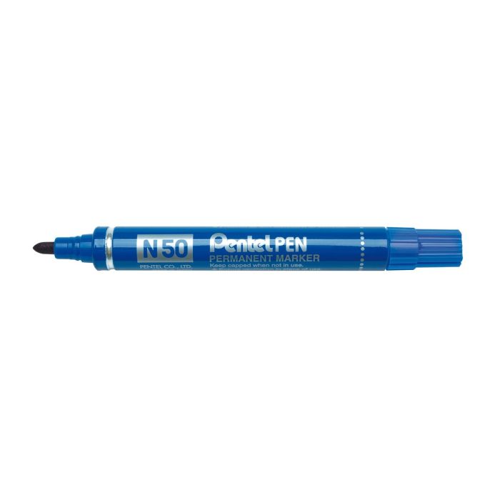 Pentel Pen N50-Be Marcador Permanente Cuerpo Aluminio Azul Y Punta Media Conica -12U-