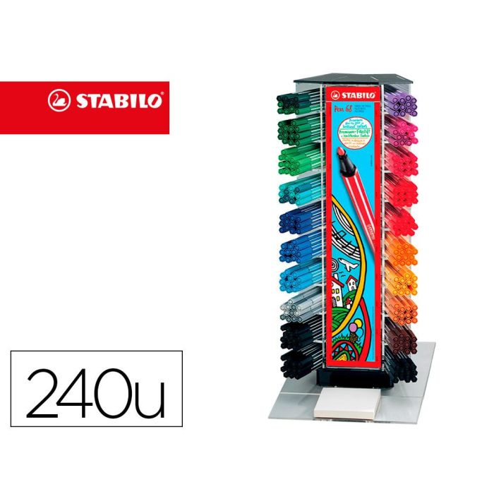 Rotulador Stabilo Acuarelable Pen 68 Counter Expositor 240 Unidades Colores Surtidos