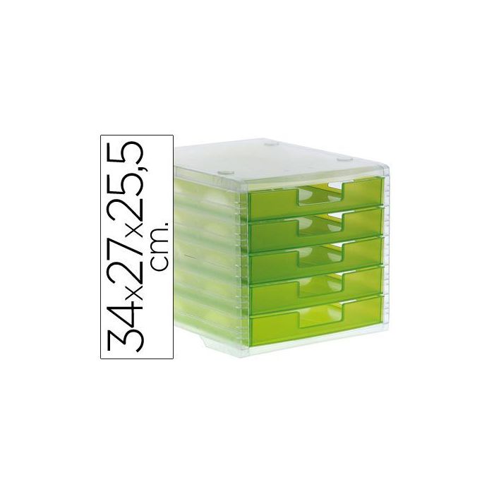 Fichero Cajones De Sobremesa Archivo 2000 340x270x260 mm Apilables 5 Cajones Verde Kiwi Translucido