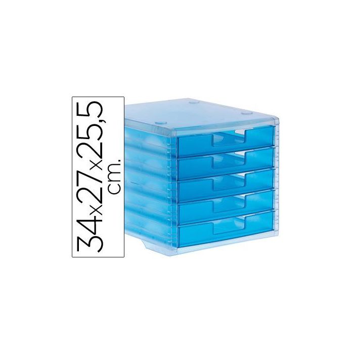 Fichero Cajones De Sobremesa Archivo 2000 340x270x260 mm Apilables 5 Cajones Azul Mar Translucido