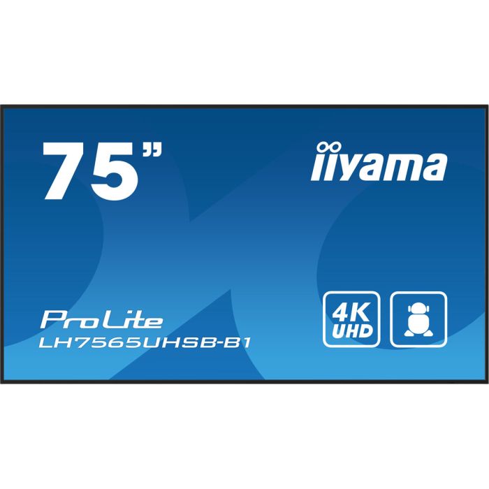 Monitor Iiyama 75" (LH7575UHS-B1AG) 3840X2160 / 4K Uhd / 24/7 / 500 Cd/M / 8Ms / Dp / 3Xhdmi / Micro Sd Slot / E-Share /Iisignage 2 / Rj45 / Sdm Slot Pc / Android 11.0