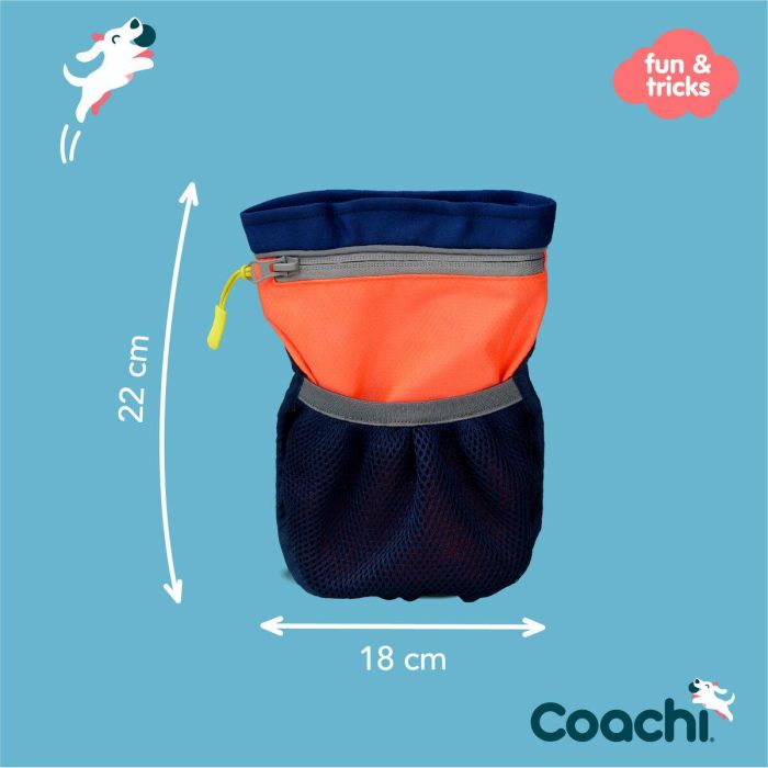 Coachi Pro Train & Treat Bag - Bolsa de Recompensas Grande para Adiestramiento y Paseo Perros Azul-Coral con Cierre Magnético y Bolsillo 6