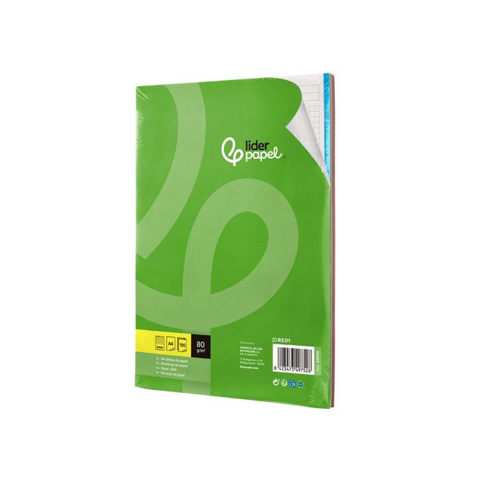 Recambio Liderpapel A4 120 Hojas 80 gr-M2 Cuadro 5 mm Sin Margen 4 Taladros Bandas De 5 Colores 2