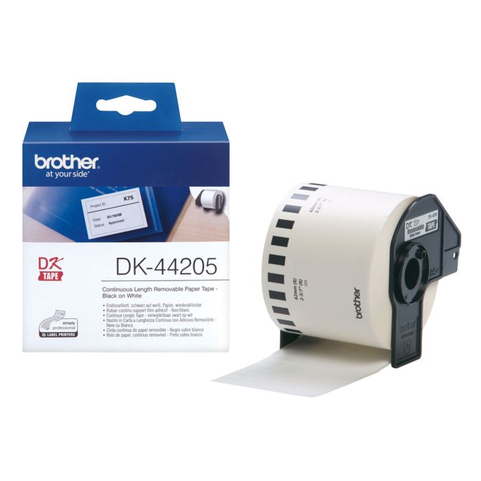 Etiquetas para Impresora Brother DK-44205 62 mm x 30,48 m Negro/Blanco (3 Unidades) 1