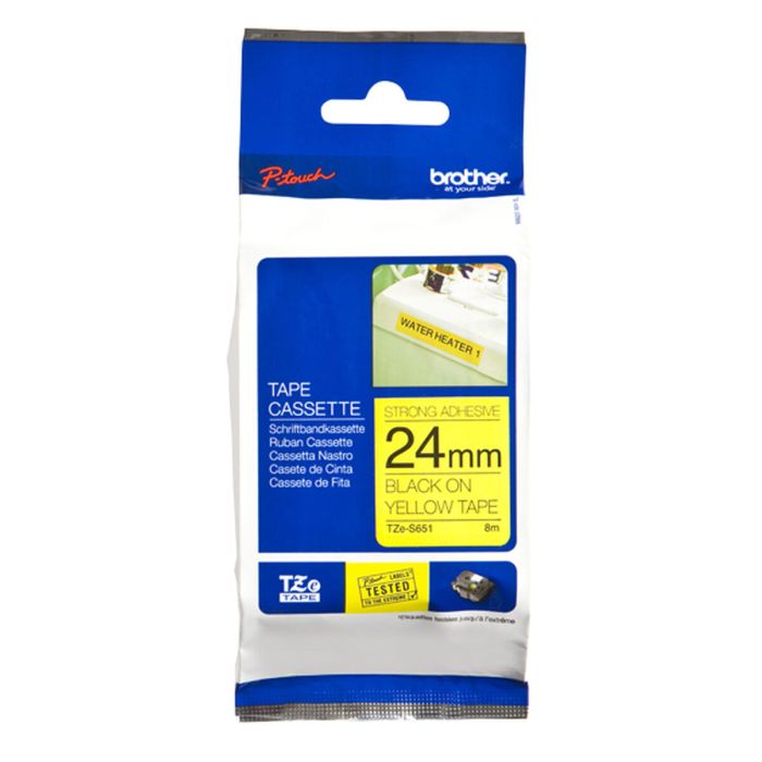 Brother Cinta Rotuladora Laminada Superadhesiva Negro Sobre Amarillo De 24 mmx8M