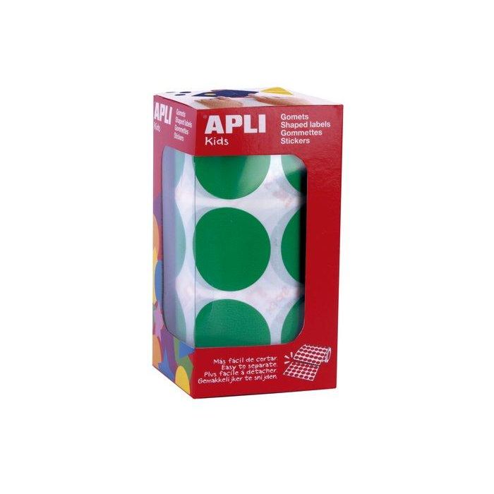 Apli Gomets Redondos 33 mm Verdes - Rollo de 708 Unidades para Escuelas y Manualidades Infantiles