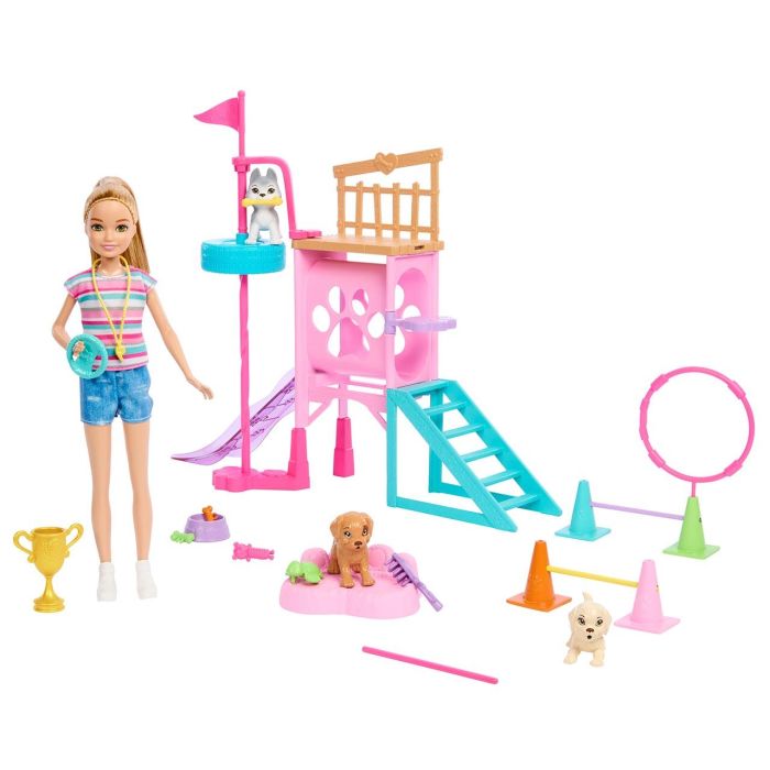 Barbie Hrm10 Muñeca Stacie Al Rescate: Parque de Juego de Carrera de Obstáculos para Cachorros con Accesorios