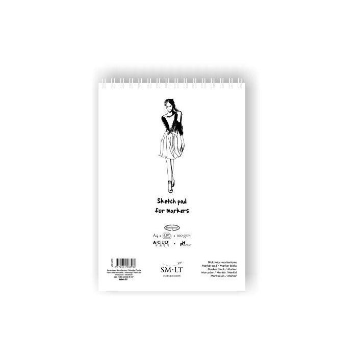 Bloc Para Bocetos Smiltainis Con Espiral Din A4 50 Hojas Para Rotulador 100 Gr.