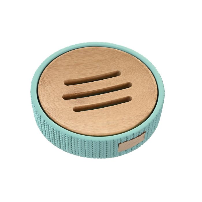 DKD Home Decor Jabonera Verde Menta Cemento y Bambú 11 x 11 x 2.5 cm 1