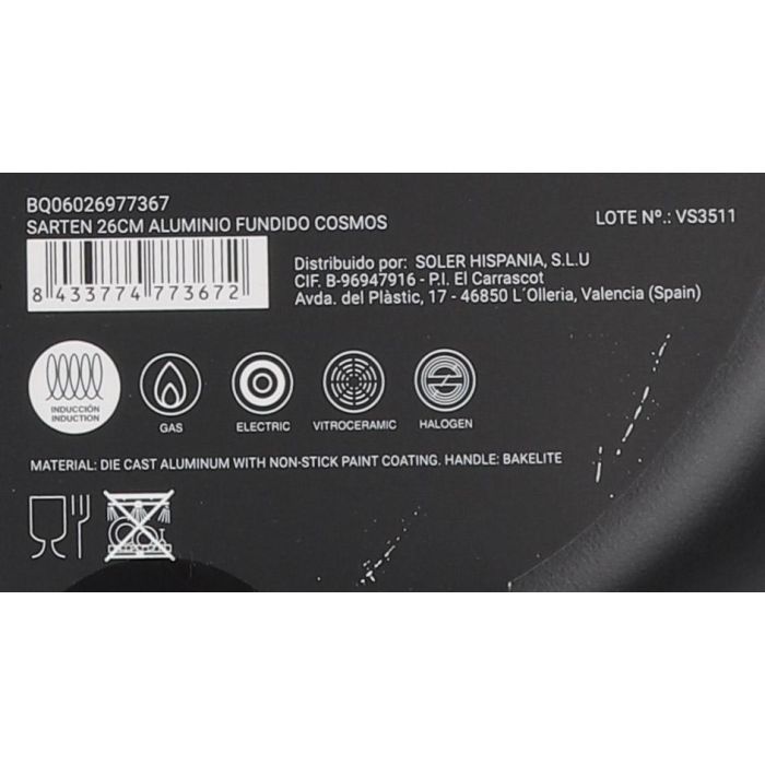 Sartén de Aluminio Fundido Quttin 26 cm (6 Unidades) 12 Sartén de Aluminio Fundido Quttin 26 cm (6 Unidades) 12