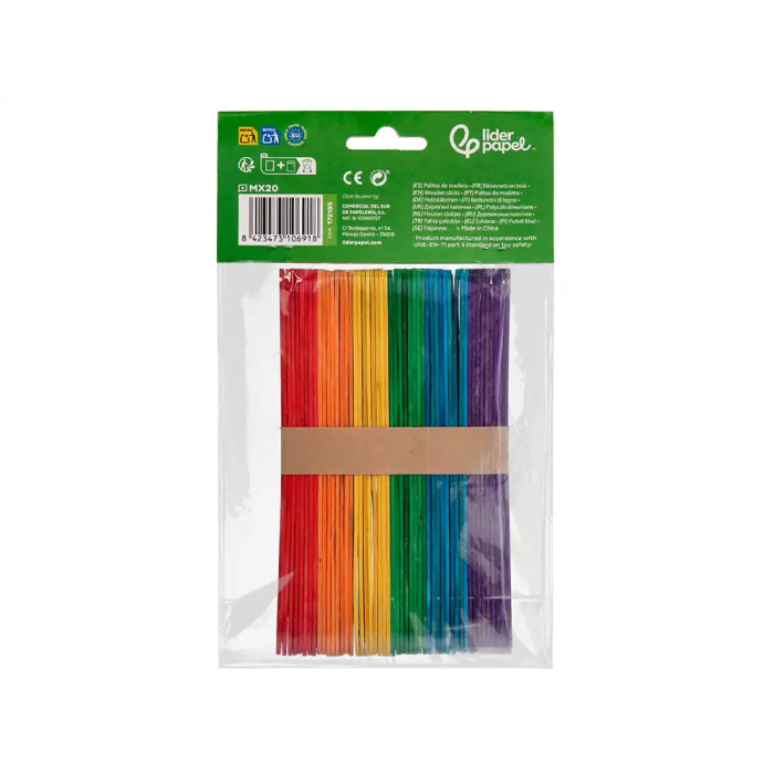 Liderpapel Palitos de Madera Colores Surtidos 15x1.8 cm Bolsa 50 Unidades Manualidades 2