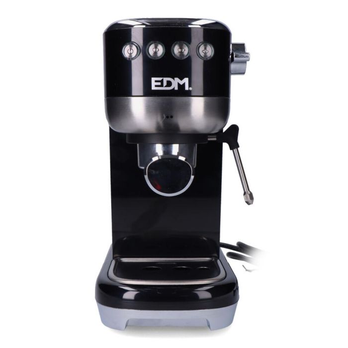 Edm Cafetera Espresso 20 Bares Depósito 1,3L Vaporizador Parada Automática Función Una y Dos Tazas Panel LED Acero Inoxidable Negro 1