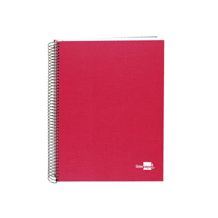 Cuaderno Espiral Liderpapel A5 Micro Papercoat Tapa Forrada 140H 75 gr Cuadro5 mm 5 Bandas 6 Taladros Rojo 1