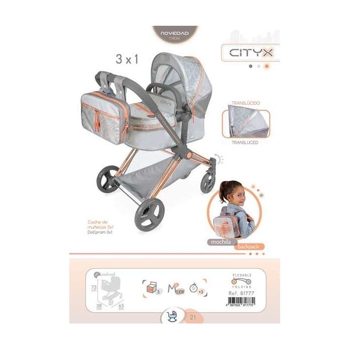 Coche de muñeca 3x1 plegable cityx para muñecas de hasta 50 cm 38x65x73 cm 13 Coche de muñeca 3x1 plegable cityx para muñecas de hasta 50 cm 38x65x73 cm 13