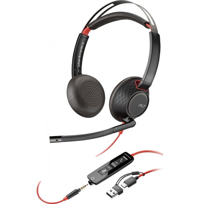 POLY Blackwire 5220 Auriculares Estéreo Alámbricos USB-C + 3.5mm con Adaptador USB-C/A para Llamadas/Música