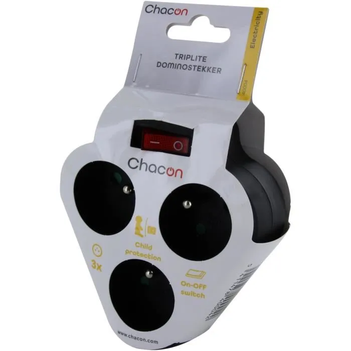 Chacon 5411478400042 Dominó 3x16A Triángulo con Interruptor Negro 3