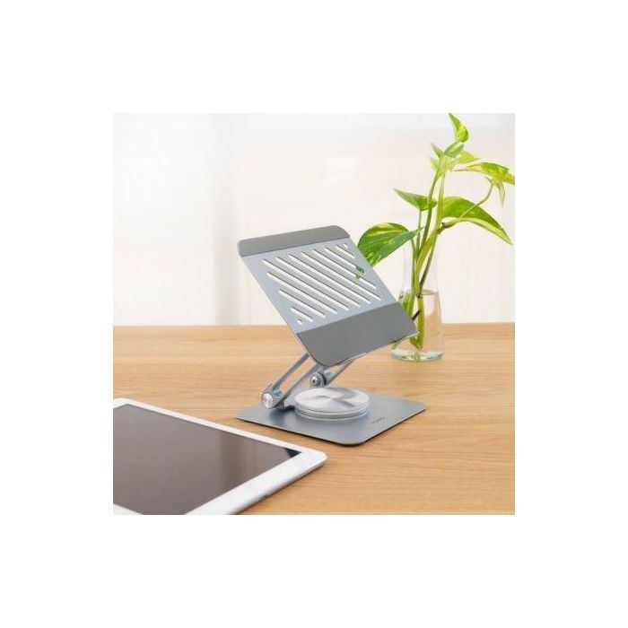 TooQ PH-NARVI-S Soporte Elevador para Tablet hasta 13 Pulgadas, Giratorio 360°, Ajustable, Plata 1