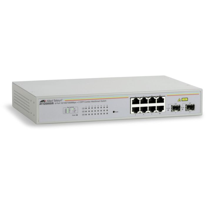 Allied Telesis AT-GS950/8-50 Switch Gestionado WebSmart 8 Puertos Gigabit Ethernet con 2 Slots SFP Vacíos