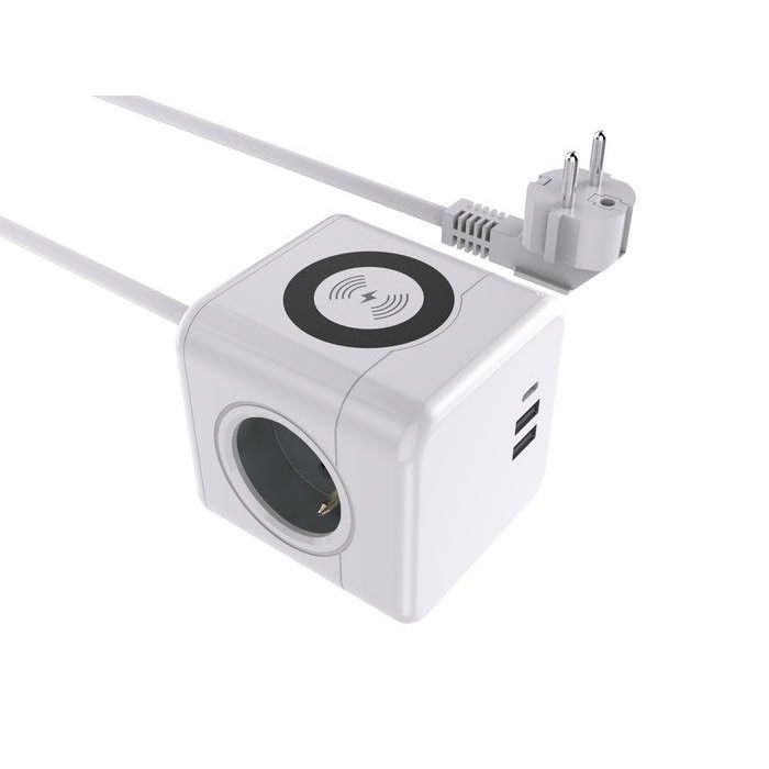 MicroConnect Power Cube with Wireless Charging, 3x French (Type E) outlets, 2 USB A ports, 1 USB-C port 1,5m cable White MicroConnect Power Cube with Wireless Charging, 3x French (Type E) outlets, 2 USB A ports, 1 USB-C port 1,5m cable White