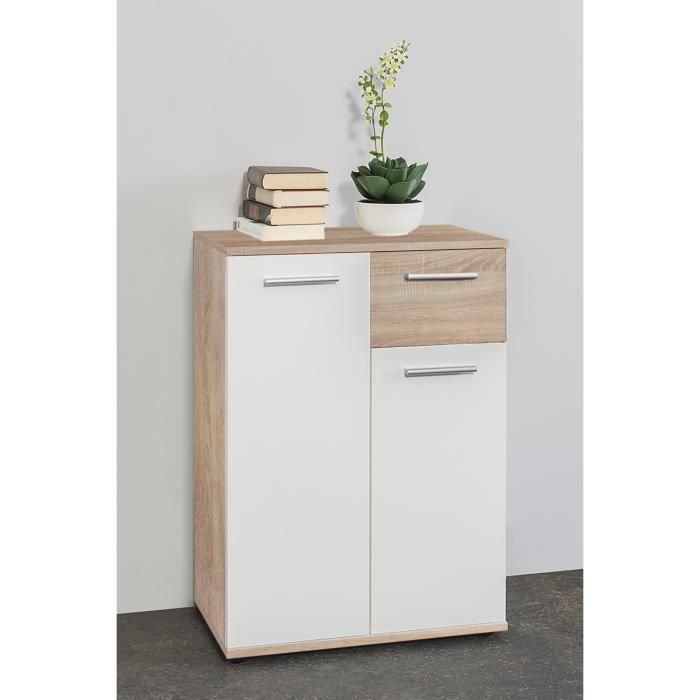 JACKY Clásico mueble blanco mate con decoración en roble - L 60 cm 1 JACKY Clásico mueble blanco mate con decoración en roble - L 60 cm 1