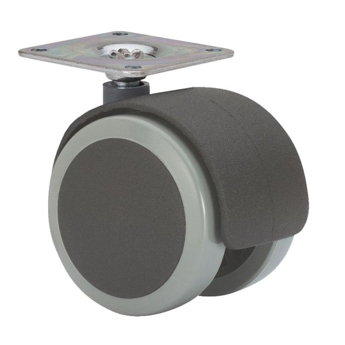 Rueda giratoria con placa y eje liso, color negro / gris, carga máx. 50 kg, 42 x 42 mm, ø 5 cm Rueda giratoria con placa y eje liso, color negro / gris, carga máx. 50 kg, 42 x 42 mm, ø 5 cm