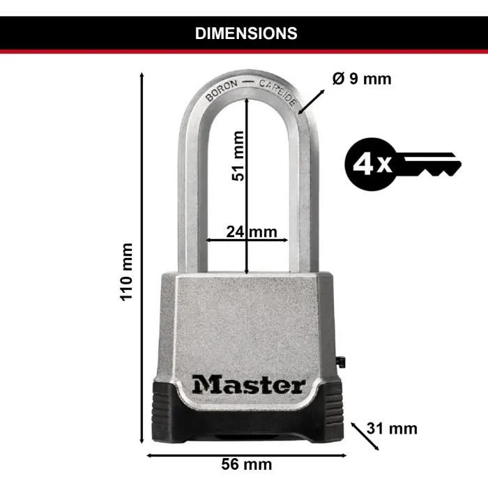Master Lock Candado de combinación M176EURDLH - 56 mm - Zinc 4