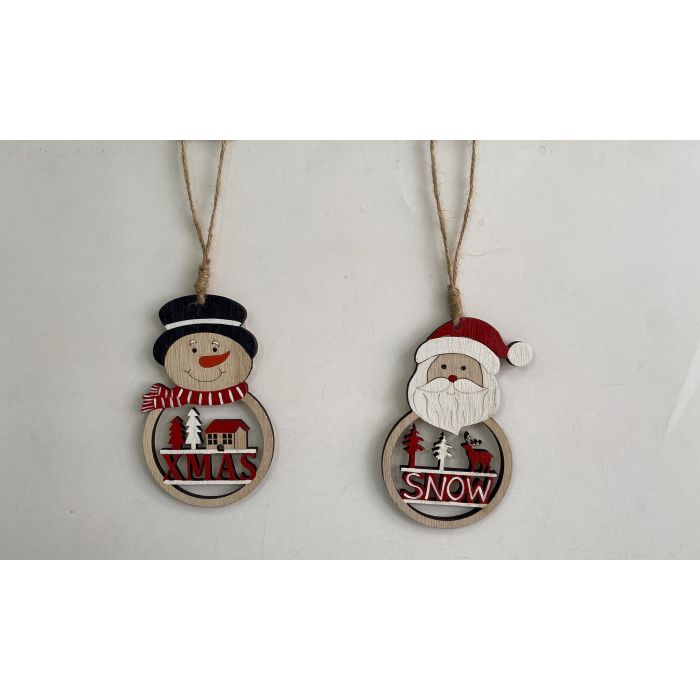 DKD Home Decor Decoración Colgante Navidad Tradicional MDF Rojo Natural Blanco Surtido 0.5x12x7.3 cm (24 Unidades)