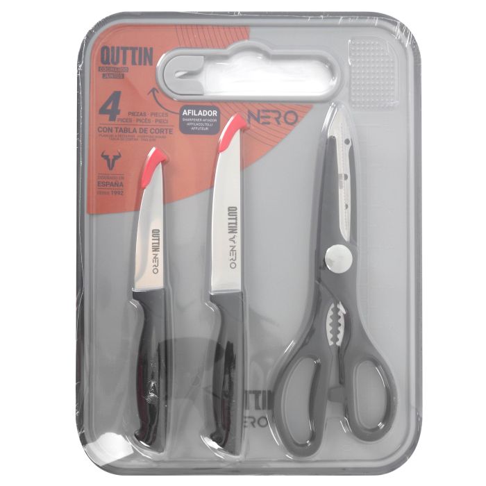 Set 4 Piezas Cuchillos, Tijeras y Tabla de Cortar Nero - Inde (6 Cajas) 1 Set 4 Piezas Cuchillos, Tijeras y Tabla de Cortar Nero - Inde (6 Cajas) 1