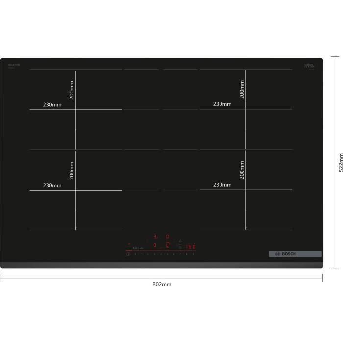 Placa de inducción BOSCH 4 fuegos 52,2 x 80,2 x 5,1 cm PXY83KHC1E Negro 5 Placa de inducción BOSCH 4 fuegos 52,2 x 80,2 x 5,1 cm PXY83KHC1E Negro 5