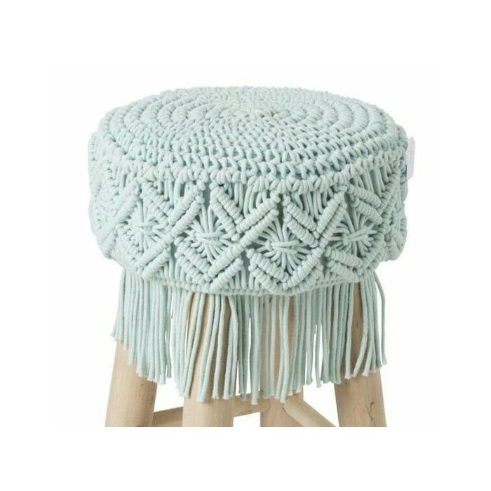 DKD Home Decor Reposapies Boho Macramé Algodón Madera Verde Menta Natural 53x53x31 cm 1