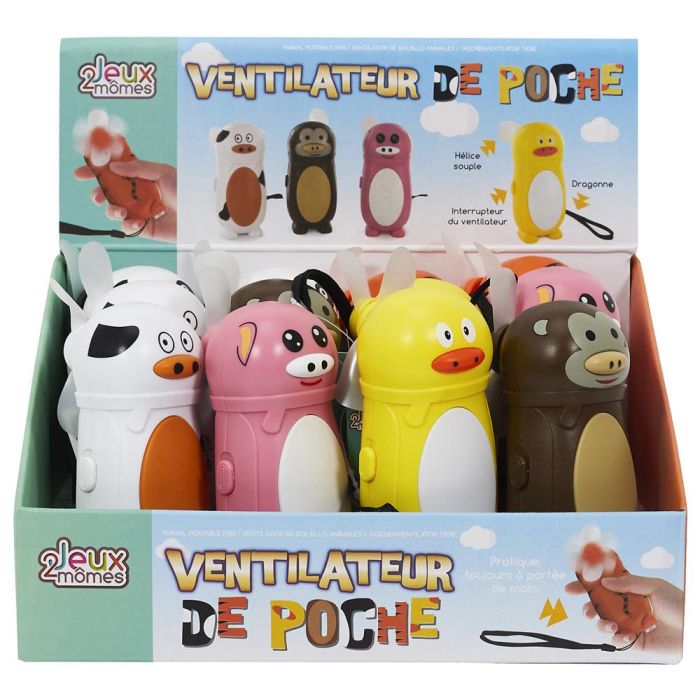 Jeux 2 momes Ventilador Infantil Animal Portátil (Vaca, Panda, Cerdo, Tigre, Pato, Mono) con Correa y Hélice Blanda - Funciona con Pilas AA 2 Jeux 2 momes Ventilador Infantil Animal Portátil (Vaca, Panda, Cerdo, Tigre, Pato, Mono) con Correa y Hélice Blanda - Funciona con Pilas AA 2
