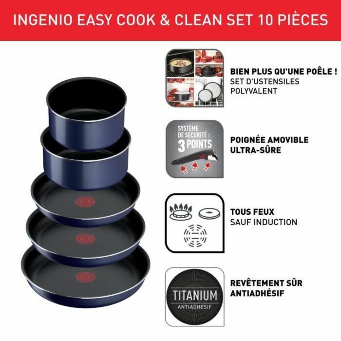 Tefal L1579102 Ingenio Easy Cook N Clean Cooking Battery 10 piezas, anti -asitética, todas las luces excepto la inducción, hecha en Francia 4