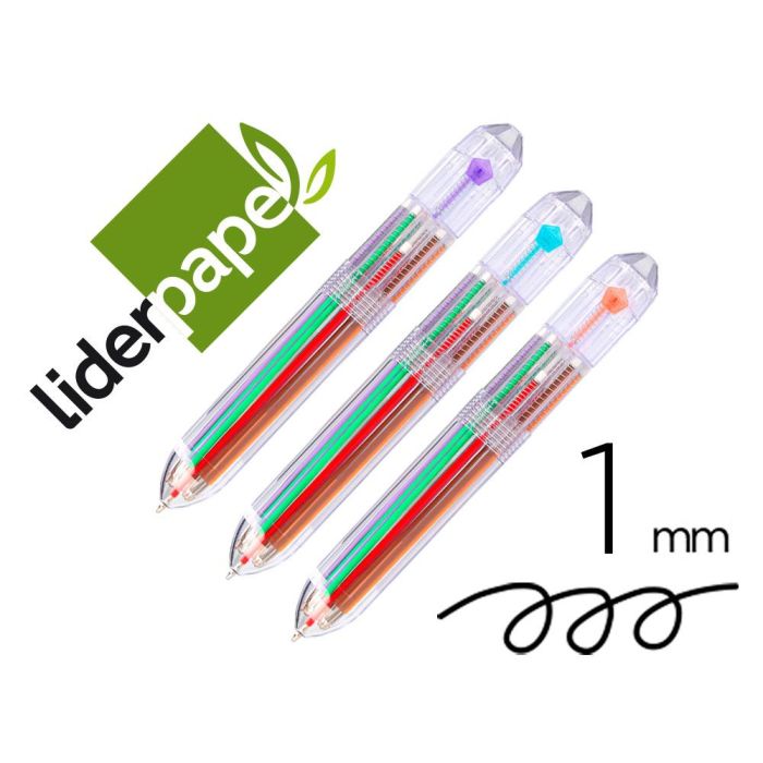 Boligrafo Liderpapel 10 En 1 Cuerpo Transparente 10 Colores 1 mm Retractil 36 unidades