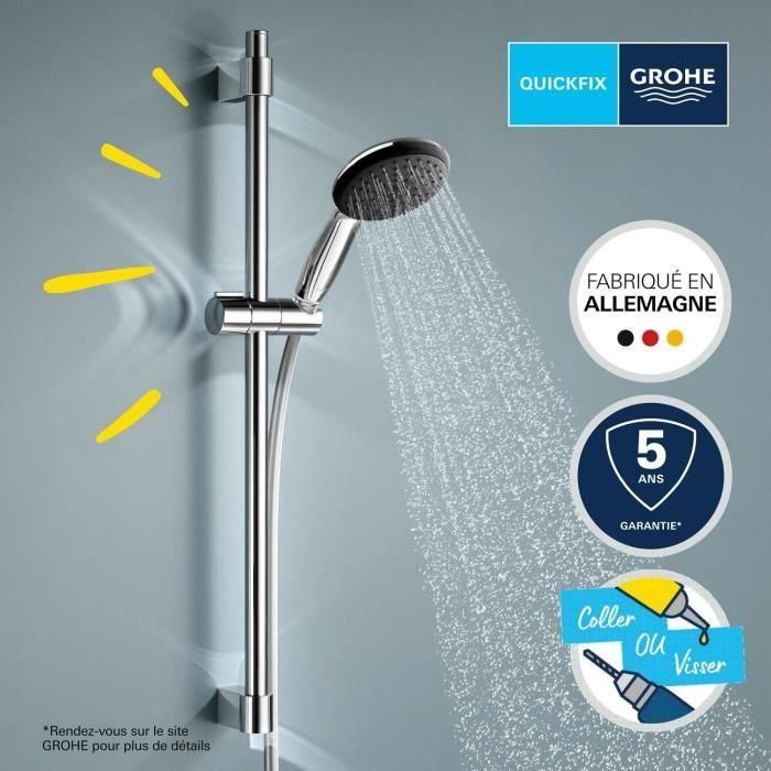 Set de ducha con rociador de 1 chorro, barra de 60cm y flexo de 1,75m - GROHE Vitalio Start 110 27942001 - Ahorro de agua - Cromo 4