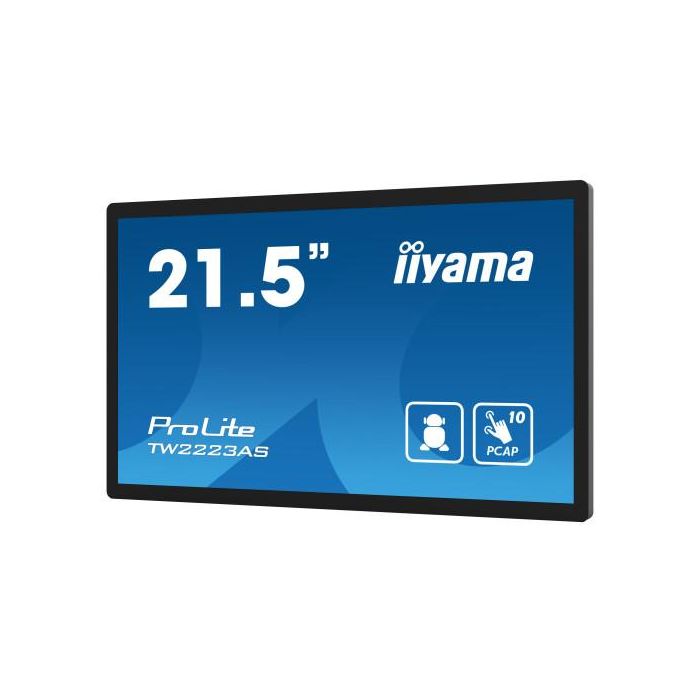 iiyama TW2223AS-B2 pantalla de señalización Panel plano interactivo 54,6 cm (21.5") Wifi 400 cd / m² Full HD Negro Pantalla táctil Procesador incorporado Android 12 24/7 6