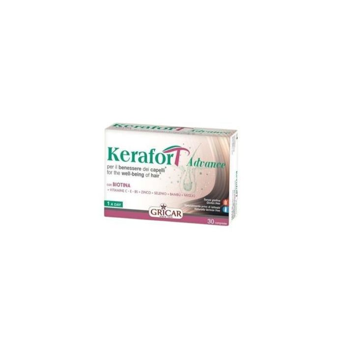 Gricar Kerafort Advance, complemento para el cabello con biotina, zinc y vitaminas, 30 comprimidos sin gluten