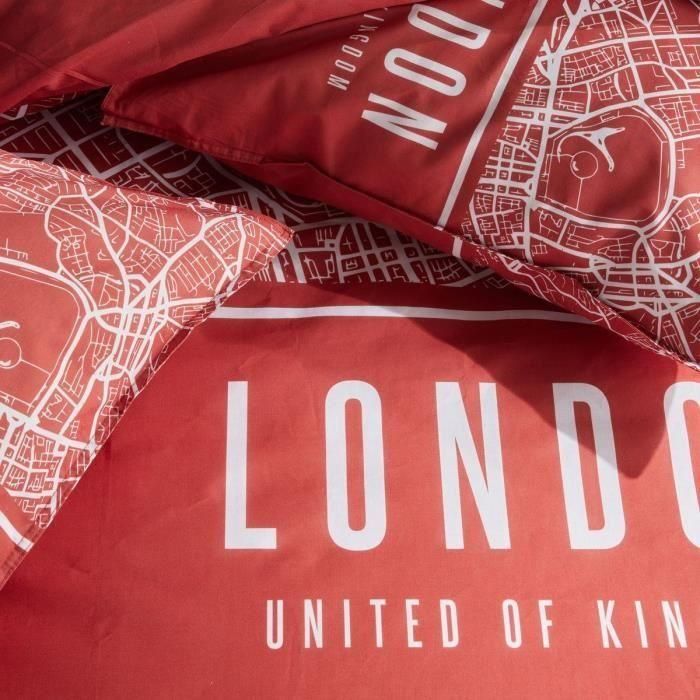 Today TOD3574641268626 Juego de Cama HOY JAVA Algodón para 2 Personas 240x220 cm Estampado Londres Rojo 1