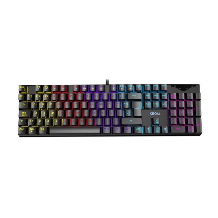KROM Kasic Teclado Mecánico Gaming USB Alámbrico QWERTY Inglés, Retroiluminación LED RGB, Negro, Formato Completo 105 Teclas