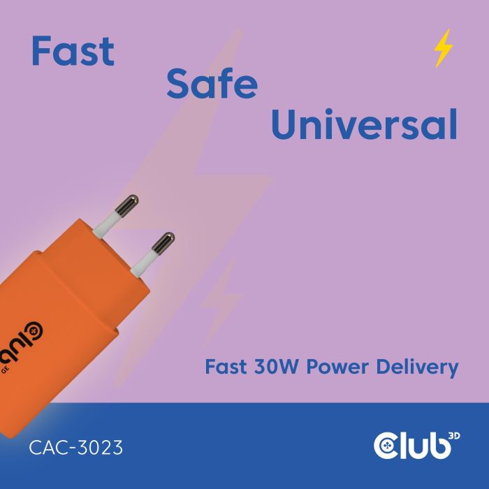 Club3D Lifestyle Ladegerät USB-C 30Watt. 2Stk orange retail 2 Club3D Lifestyle Ladegerät USB-C 30Watt. 2Stk orange retail 2