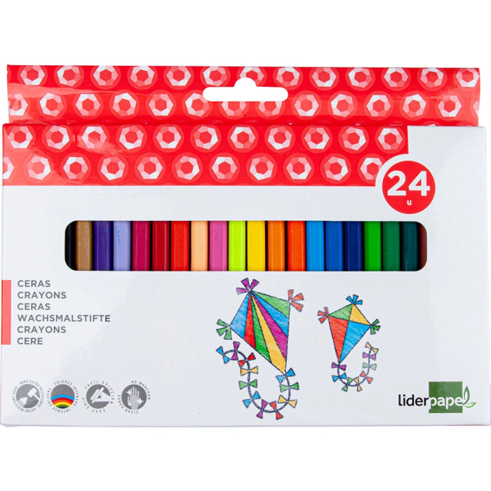 Liderpapel Lápices de cera caja de 24 unidades colores surtidos resistentes triangulares 1
