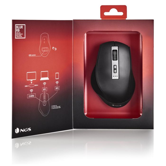 NGS Blur-Rb Ratón Inalámbrico Multidispositivo Bluetooth Recargable Láser 2.4GHz USB-A/USB-C, BT4.0, DPI Ajustable 800/1600/3200, 6 Botones, Ergonómico Diestro, Plug and Play 6