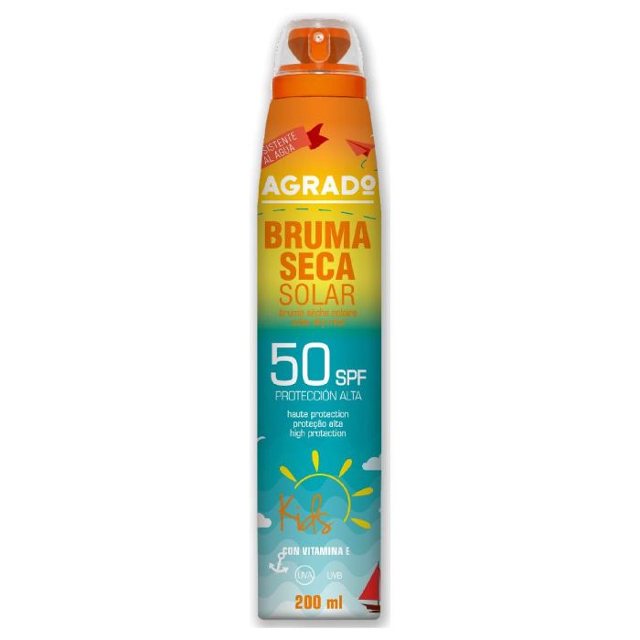 Agrado Bruma Seca Solar SPF 50 para Niños - Formato Bruma con Acabado Seco para Protección Solar Muy Alta de 200 ml