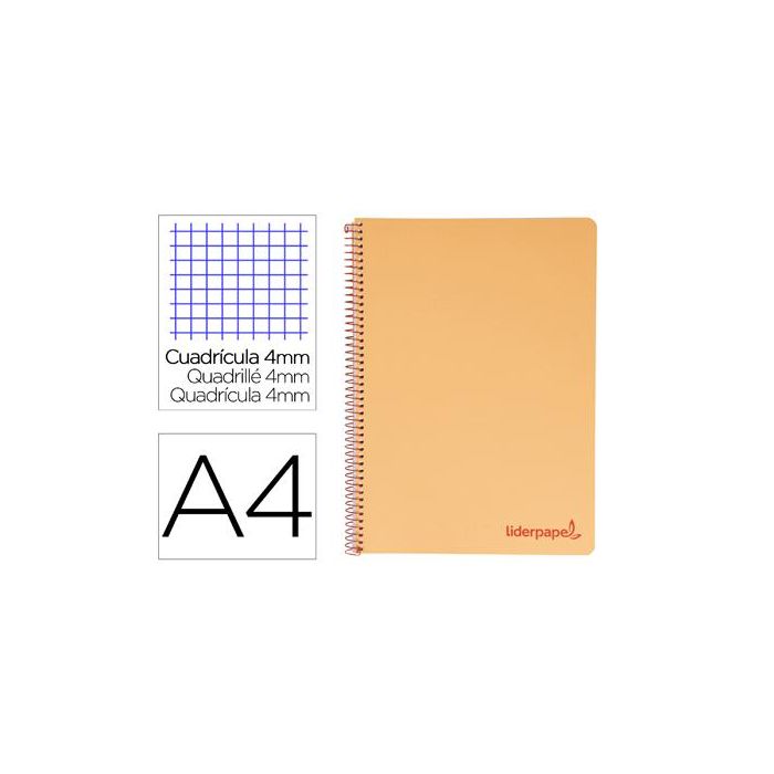 Cuaderno Espiral Liderpapel A4 Wonder Tapa Plastico 80H 90 gr Cuadro 4 mm Con Margen Color Naranja 5 unidades