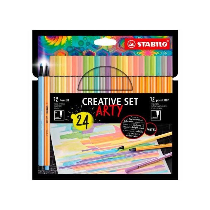 Stabilo Creative Set Arty - 12 Point 88 + 12 Pen 68, 24 Unidades, Colores Surtidos, Estuche