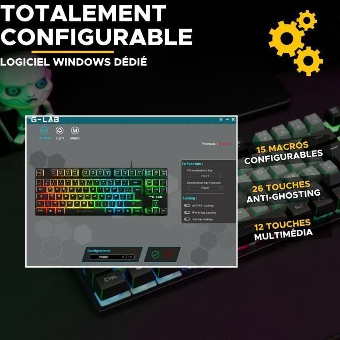 Teclado para juegos - The G-Lab - KEYZ CAESIUM - RGB - Gris y negro - TKL 5 Teclado para juegos - The G-Lab - KEYZ CAESIUM - RGB - Gris y negro - TKL 5