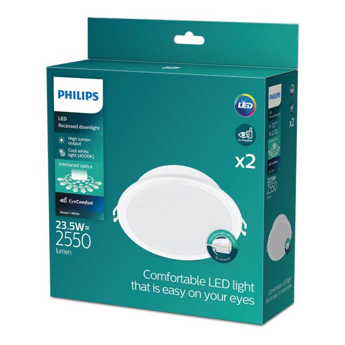 Pack 2 unidades meson downlight blanco, ø215mm, 23,5w 4000k 2550im. philips 1