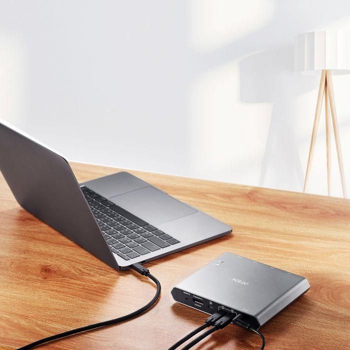 Aten 2-Port USB-C 4K DisplayPort KVM Dock Switch con Power Pass-through y Soporte Periférico USB 3.2 4