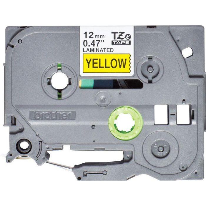 Brother Cinta Laminada TZe 12mm x 4m Negro sobre Amarillo Resistente a Abrasión, Químicos y Temperaturas Extremas 1